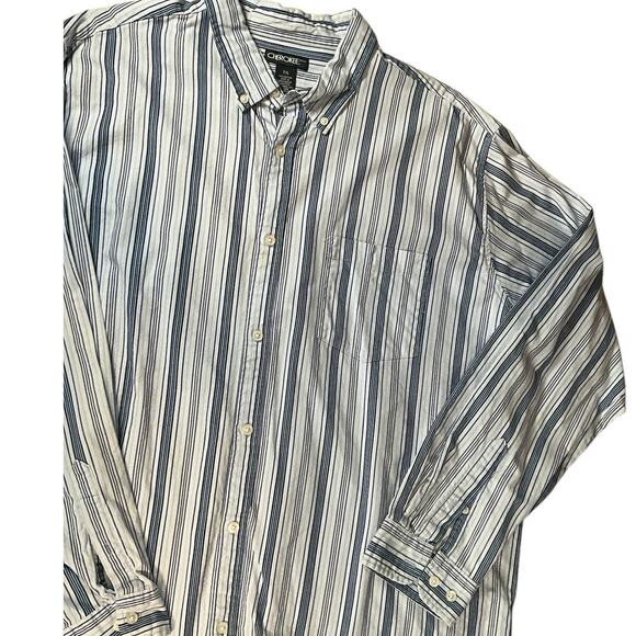Cherokee Button Up Long Sleeve Men's Shirt XXL Blue & White Stripe 100% Cotton - Picture 4 of 9